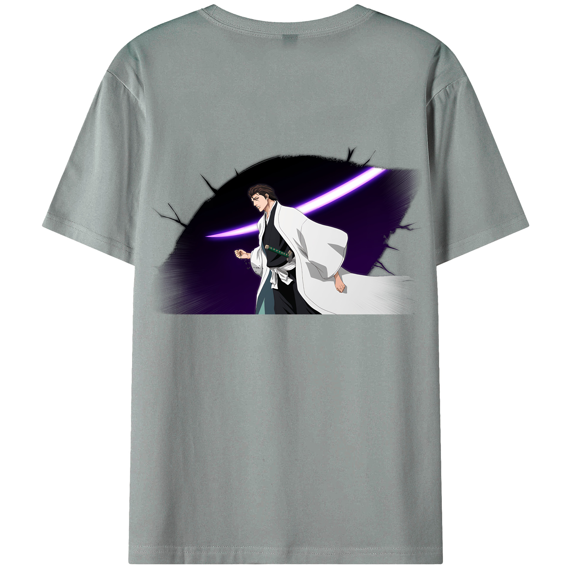 （画像用） ブリーチ 藍染 惣右介（あいぜん そうすけ） BLEACH Aizen Sousuke 綿100％ メンズ半袖Tシャツ（バックプリント） 通気性